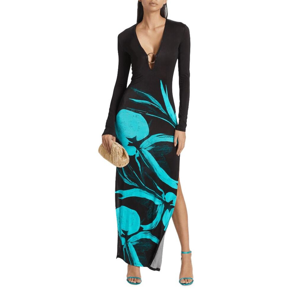 NWT Louisa Ballou Long Helios V-Neck Sheer Maxi Dress Sz Small $790 - Picture 1 of 11